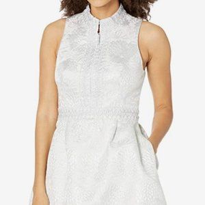 Lilly Pulitzer Franci Hi Collar Metallic Silver Jacquard Fit & Flare Party Dress